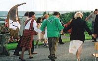 Mi'kmaq dance of friendship - CSSNS president Barbara Sinclair Barnard with Mi'kmaq leader Don Julien at left